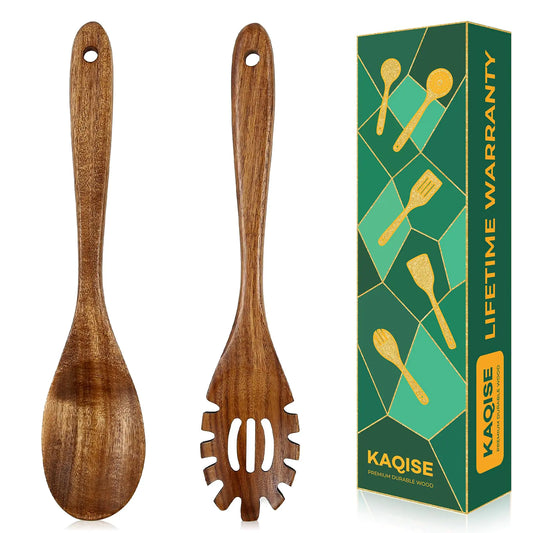 Wooden Spoons for Cooking Natural Teak Wood Utensil Set Wooden Kitchen Utensils for Noodle Spaghtti & Soup (Pasta Fork)