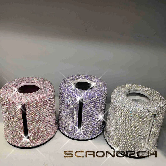 Shiny Rhinestone Roller Tissue Box Circular Roll Paper Office Living Room Bedroom Tissue Storage Box Bathroom Accessories