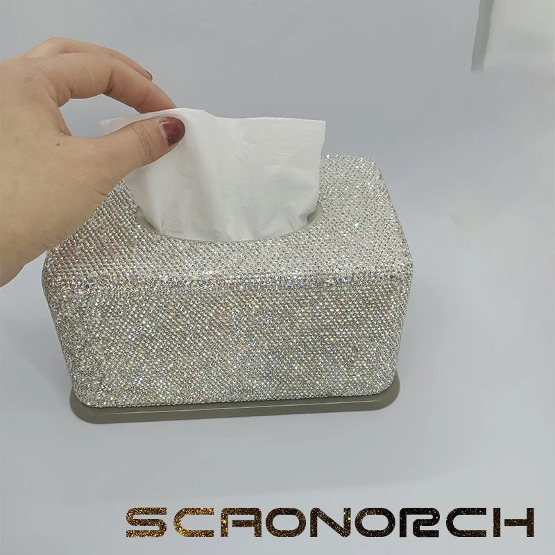 Shiny Rhinestone Roller Tissue Box Circular Roll Paper Office Living Room Bedroom Tissue Storage Box Bathroom Accessories