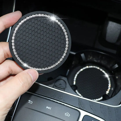 Car Non-slip Water Cup Pad Diamond Rhinestone Bling Decoration Auto Interior Cup Bottle Anti-skid Rubber Mat Car Accessories