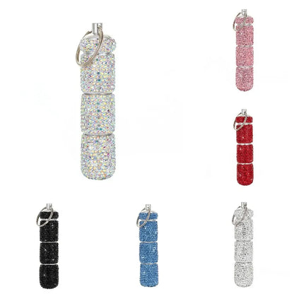 Bling Diamond Pill Case Medicine Storage Box Organizer Bottle with Keyring Portable Metal Rhinestone Pill Box for Travel