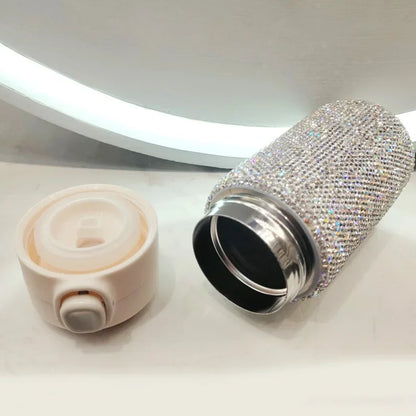 300ml Bling Diamond Stainless Steel Spring Cap Insulation Cup Portable Vacuum Flasks Women's Office Mug Travel double Thermoses