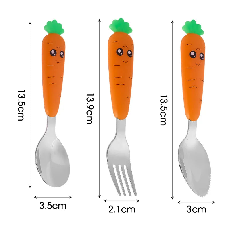 3/1pcs Baby Feeding Utensils Cartoon Carrot Fork Spoon Kids Cutlery Set Children Eat Tableware Kitchen Tool Fruit Fork Teaspoon