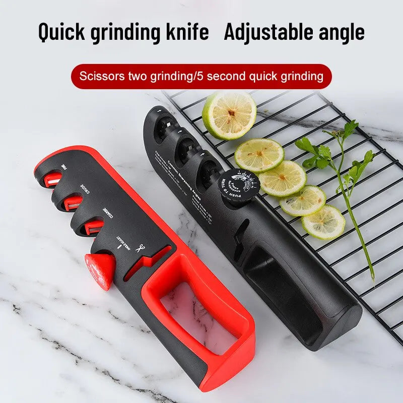 1Pc Black/Red Stainless Steel Kitchen Facilitative Sharpener Tool Angle Adjustable Five In One Knife Sharpener Professional