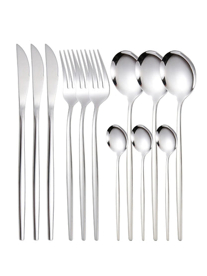 12pc Thin stainless steel cutlery set Portugal steak knife and fork dessert spoon coffee spoon