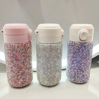 300ml Bling Diamond Stainless Steel Spring Cap Insulation Cup Portable Vacuum Flasks Women's Office Mug Travel double Thermoses