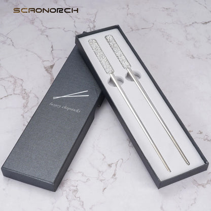 A Pair Stainless Steel Chopsticks with Box Tableware Luxury Dinnerware Bling Rhinestone Chopsticks Kitchen Utensils Xmas Gift