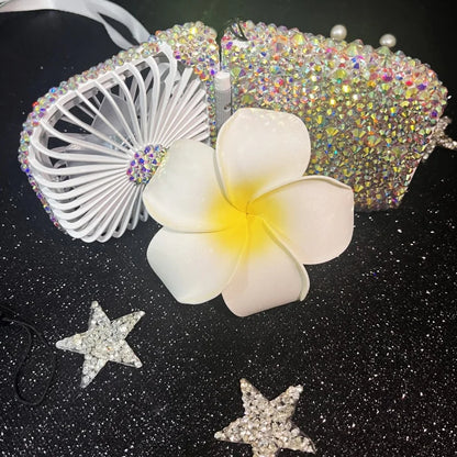 AB Mixed Bling Handmade Rhinestone Summer Folding Hand/Holding Fan for Girls Accessories