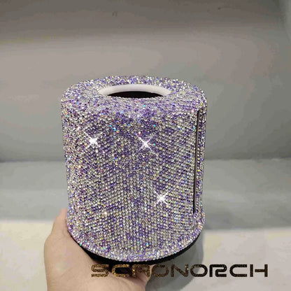 Shiny Rhinestone Roller Tissue Box Circular Roll Paper Office Living Room Bedroom Tissue Storage Box Bathroom Accessories