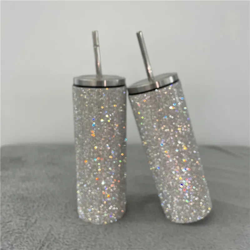 20oz Bling Diamond Thermos Bottle Coffee Cup with Straw Stainless Steel Water Bottle Tumblers Mug Girl Women Gift