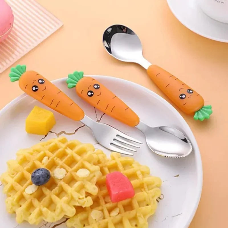 3/1pcs Baby Feeding Utensils Cartoon Carrot Fork Spoon Kids Cutlery Set Children Eat Tableware Kitchen Tool Fruit Fork Teaspoon