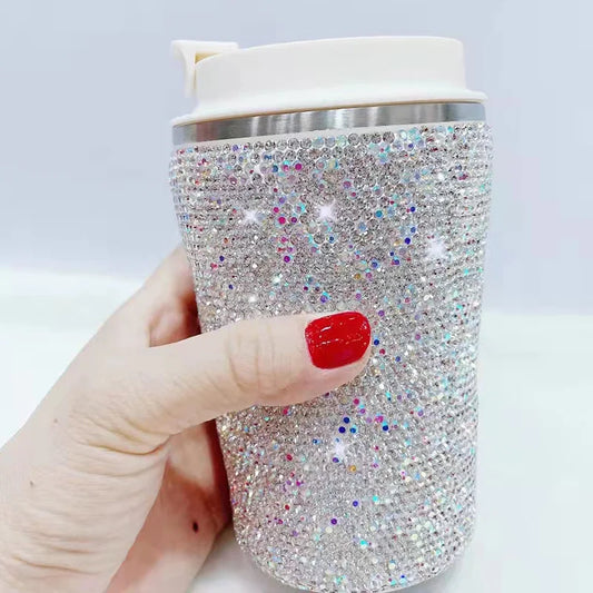 Bling Rhinestone Insulated Vacuum Flask Coffee Cup Stainless Steel Tumble Water Bottle Thermos Car Ice Master Mug Keep Cold Hot