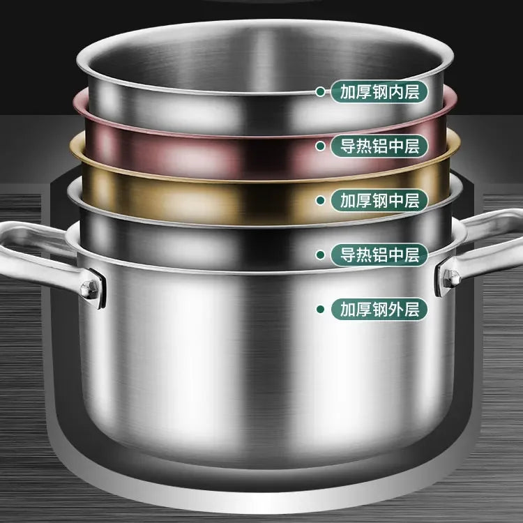 MOEYE Soup Pot 316 Stainless Steel  5-layer Thickening With Lid Electeic Induction Soup Pot