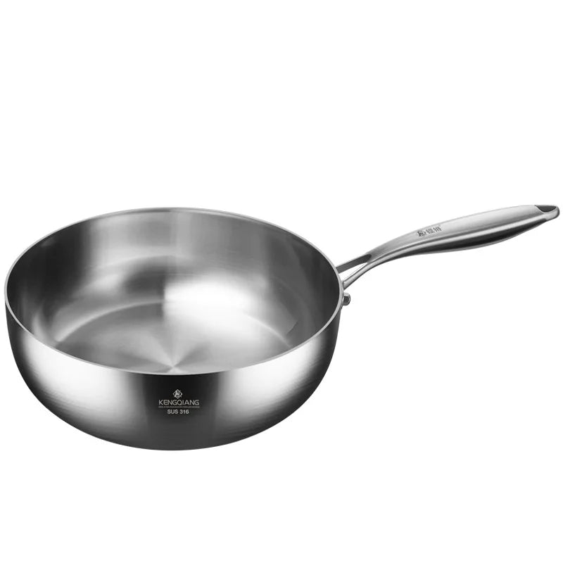 Stainless Steel Frying Pan 316 Stainless Steel Flat Bottomed Frying Pan Deep Uncoated Induction Cooker Vegetable Frying Pan