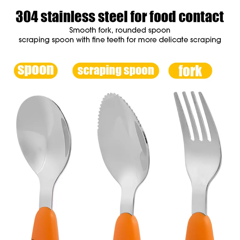 3/1pcs Baby Feeding Utensils Cartoon Carrot Fork Spoon Kids Cutlery Set Children Eat Tableware Kitchen Tool Fruit Fork Teaspoon