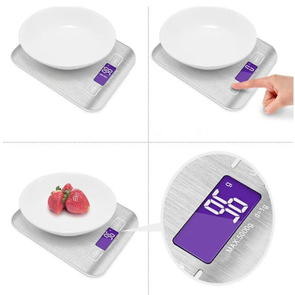 10/5Kg Kitchen Digital Scales Stainless Steel Weighing for Food Diet Postal Balance Measuring LCD Precision Electronic Scales