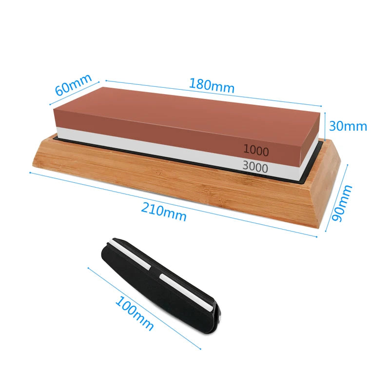 3in1 Professional Sharpening stones Knife sharpener Double-side Whetstone Grinder stone Watster stone Bamboo base Angle guide