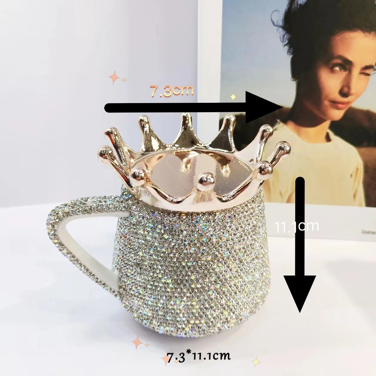 SCAONORCH Creative Crown Ceramic Mug Cute Coffee Mug Milk Cup with Lid Sparkling Diamond Tea Cup 320ml Water Mugs Bling Gift