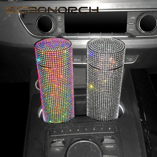 SCAONORCH 500ml Diamond Thermos Bottle Stainless Steel Water Bottle Bling Rhinestones Vacuum Flasks Coffee Cup Car Tumbler