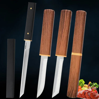 Forged Boning Meat Cleaver Knife Stainless Steel Mongolian Kitchen Hand Meat Fruit Knife Roasted Lamb Steak Knife with Cover