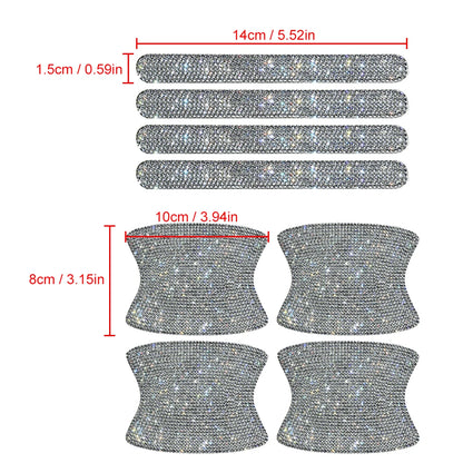 8pcs Bling Car Door Bowl&Door Handle Protector Kit Shiny Rhinestones Scratch-Resistant Stickers Door Cup Handle Protective Film