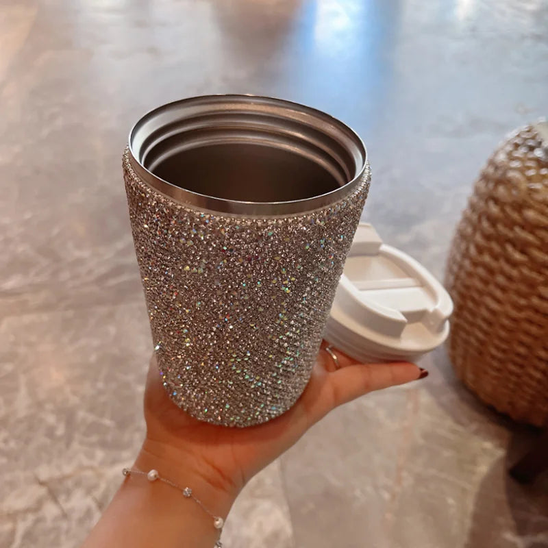 Bling Rhinestone Insulated Vacuum Flask Coffee Cup Stainless Steel Tumble Water Bottle Thermos Car Ice Master Mug Keep Cold Hot