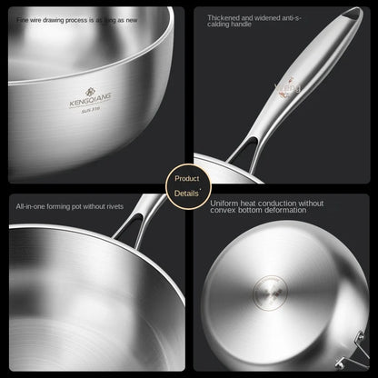 Stainless Steel Frying Pan 316 Stainless Steel Flat Bottomed Frying Pan Deep Uncoated Induction Cooker Vegetable Frying Pan