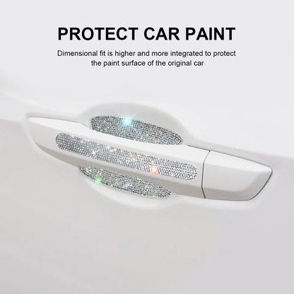 8pcs Bling Car Door Bowl&Door Handle Protector Kit Shiny Rhinestones Scratch-Resistant Stickers Door Cup Handle Protective Film