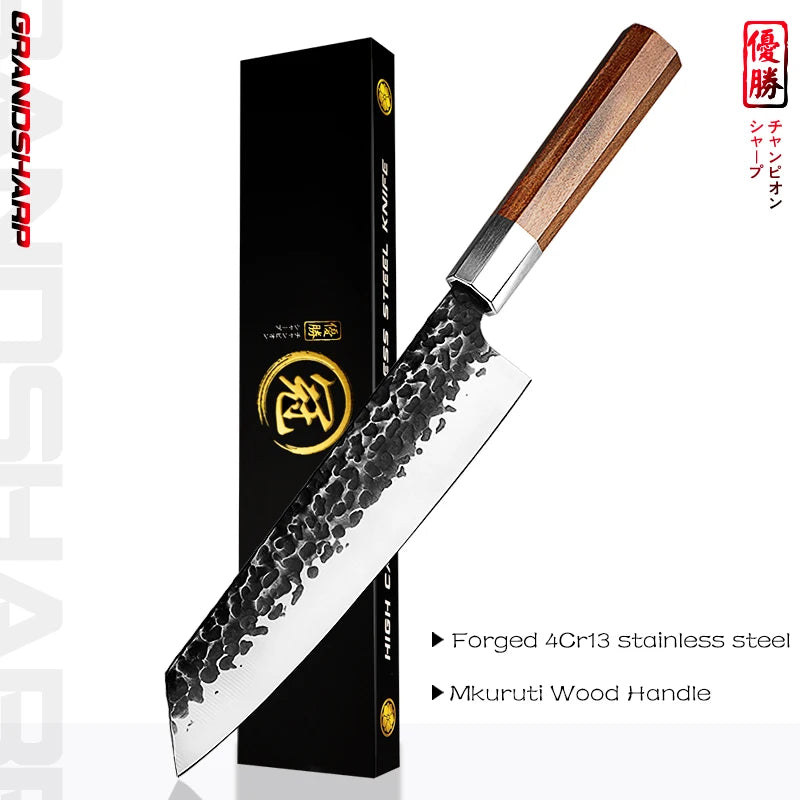 8 Inch Handmade Chef Knife Japanese Kitchen Knives Kiritsuke PRO Slicing Cooking Tools African Wood Handle Gift Box GRANDSHARP