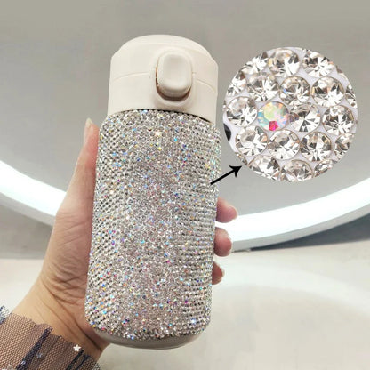 300ml Bling Diamond Stainless Steel Spring Cap Insulation Cup Portable Vacuum Flasks Women's Office Mug Travel double Thermoses