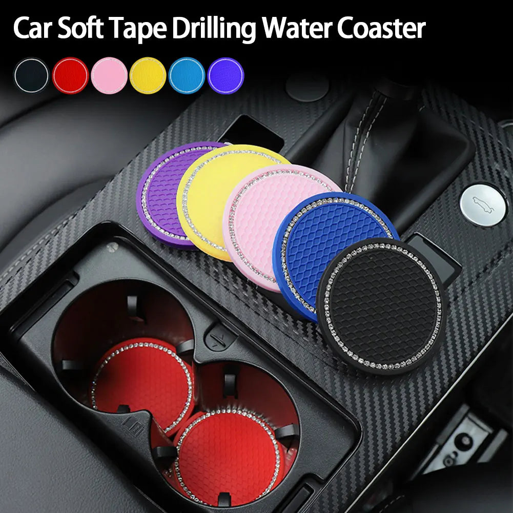 Car Non-slip Water Cup Pad Diamond Rhinestone Bling Decoration Auto Interior Cup Bottle Anti-skid Rubber Mat Car Accessories