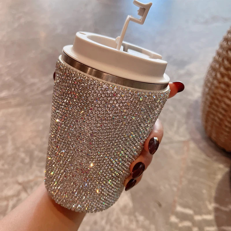 Bling Rhinestone Insulated Vacuum Flask Coffee Cup Stainless Steel Tumble Water Bottle Thermos Car Ice Master Mug Keep Cold Hot