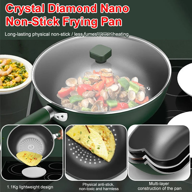 Wearresistant frying pan upgraded crystal diamond nonstick household induction cooker frying pan Non Stick Pancake Pans