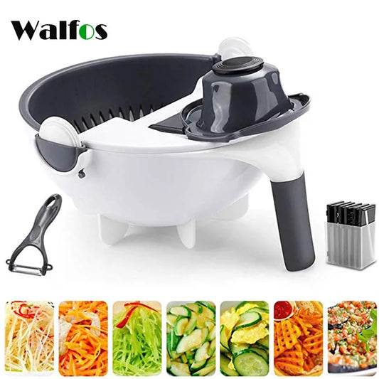 WALFOS Magic Multifunctional Rotate Vegetable Cutter With Drain Basket Kitchen Veggie Fruit Shredder Grater Slicer Drop Shipping