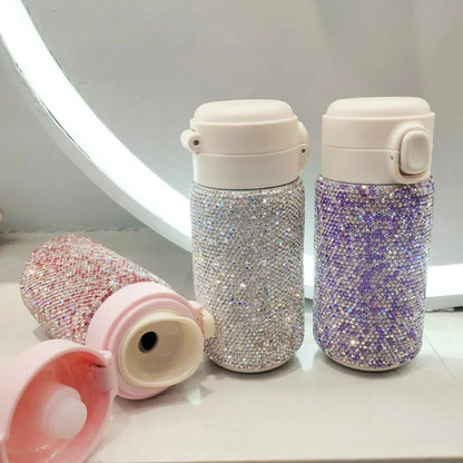 300ml Bling Diamond Stainless Steel Spring Cap Insulation Cup Portable Vacuum Flasks Women's Office Mug Travel double Thermoses