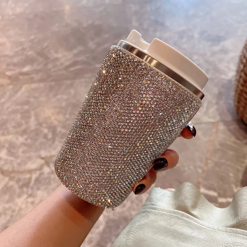 Bling Rhinestone Insulated Vacuum Flask Coffee Cup Stainless Steel Tumble Water Bottle Thermos Car Ice Master Mug Keep Cold Hot