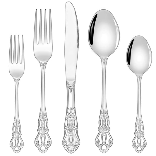 Silverware Set Ollex 40-piece Retro Silverware Set for 8 with Stainless Steel Fork Spoons Knives Vintage Flatware Set for Dairy Kitchen Party Utensils Set Tableware Cutlery Set Dishwasher Safe