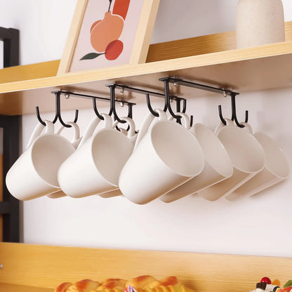 EigPluy Mug Hooks Under Cabinet3 Pieces Under Cabinet Mug HolderUnder Shelf Mug Organizer Rack with 12 HooksDisplay Hanging Storage Hook for Mugs/Coffee Cups/Kitchen Utensils Black
