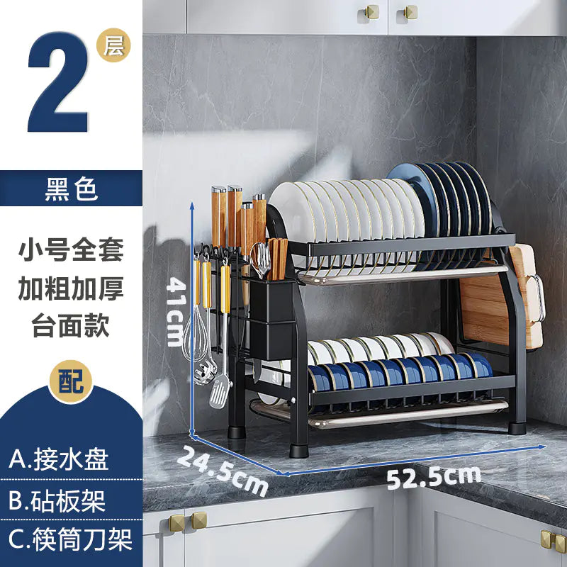 2-Tier Kitchen Dish Drying Rack for Utensils and Bowls