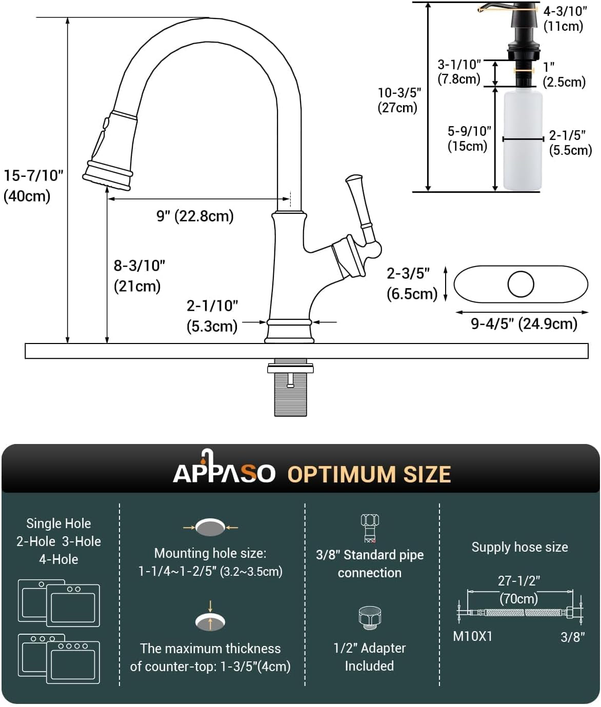 APPASO Brzone Kitchen Faucet with Soap Dispenser, Oil Rubbed Bronze Sink Faucet for Kitchen, Single Handle High Arc Kitchen Sink Faucet