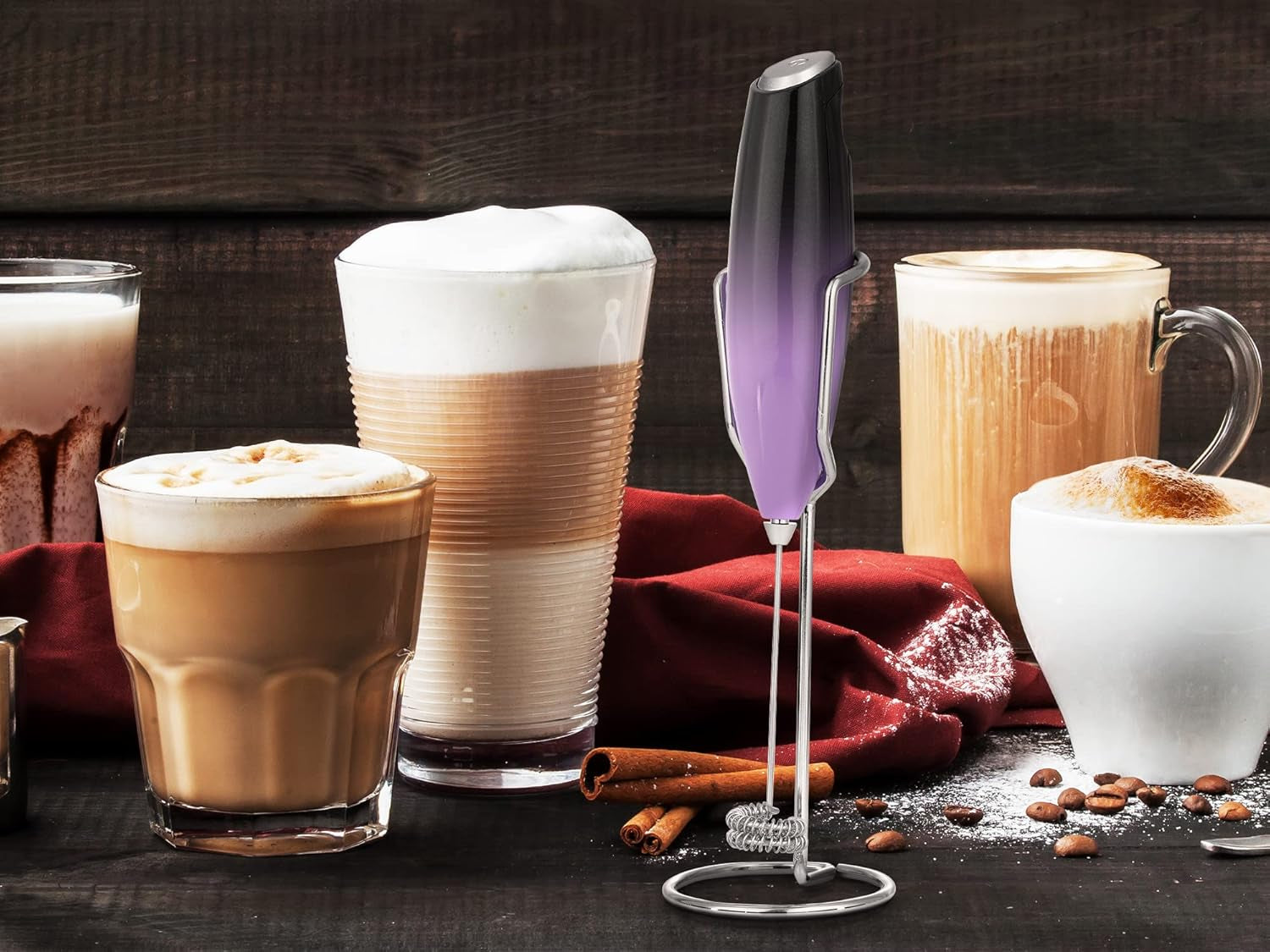 Double Whisk Milk Frother for Coffee with Upgraded Holster Stand - Coffee Frother Handheld - Electric Handheld Foam Maker - Hand Mixer for Latte, Matcha - Electric Whisk (Galaxy)