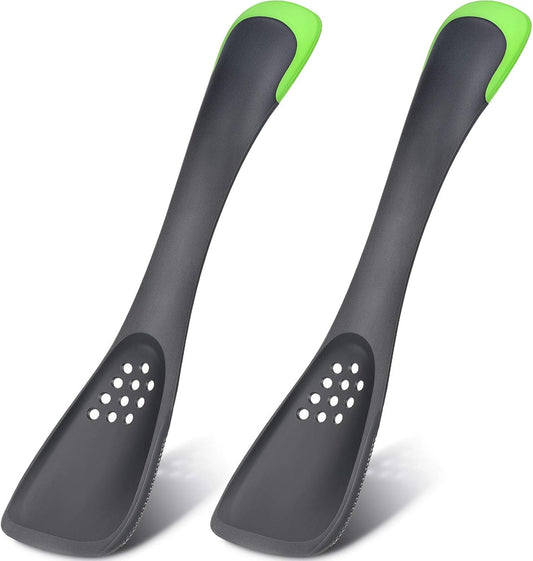 Patelai 2 Pieces 5-In-1Silicone Kitchen Utensil, Slotted Spoon, Turner, Cutting Tool, Solid Spoon and Spatula in One, Grey for Kitchen Serving Stirring Cooking Baking