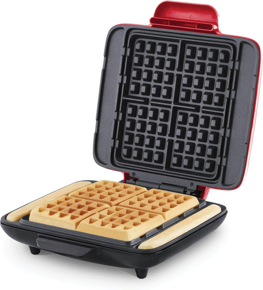 Dash Deluxe No-Drip Waffle Iron Maker Machine 1200W + Hash Browns, or Any Breakfast, Lunch, & Snacks with Easy Clean, Non-Stick + Mess Free Sides, Red