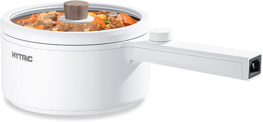 Hytric Electric Hot Pot, 1.5L Portable Nonstick Frying Pan for Sauté, Multifunction Electric Skillet for Stir Fry, Roast, Ramen Cooker with Dual Power Control for Dorm, Electric Saucepan, White