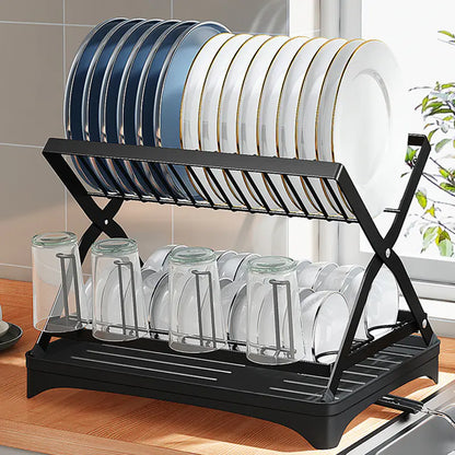 2-Tier Kitchen Dish Drying Rack for Utensils and Bowls
