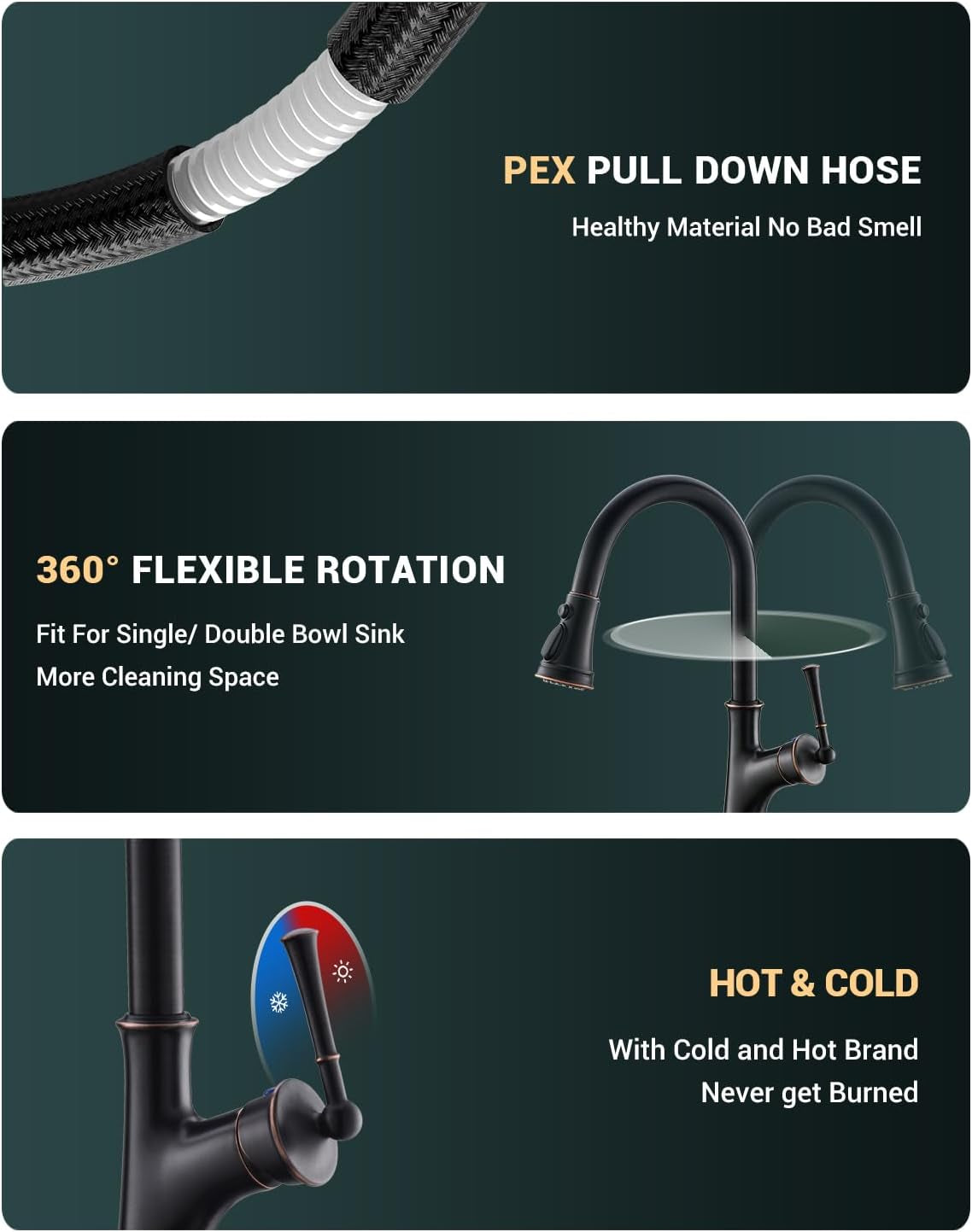 APPASO Brzone Kitchen Faucet with Soap Dispenser, Oil Rubbed Bronze Sink Faucet for Kitchen, Single Handle High Arc Kitchen Sink Faucet