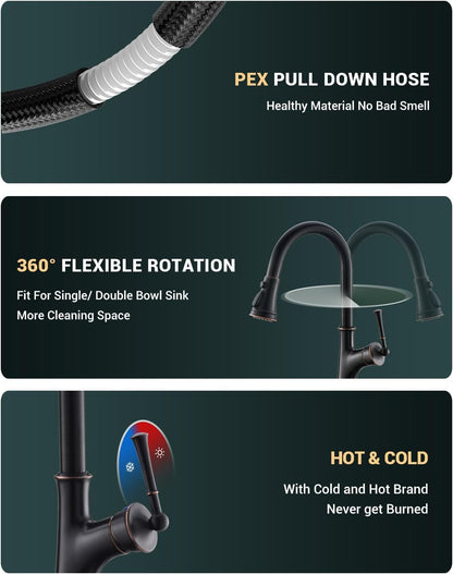 APPASO Brzone Kitchen Faucet with Soap Dispenser, Oil Rubbed Bronze Sink Faucet for Kitchen, Single Handle High Arc Kitchen Sink Faucet