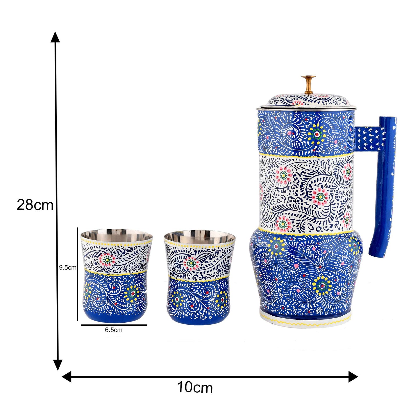 Aluminium Jug Set with 2 Glass Tumblers – 21 cm for kitchen