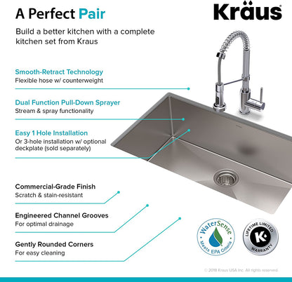 KRAUS 30-Inch 16 Gauge Standart PRO Kitchen Sink Combo Set with Bolden 18-Inch Kitchen Faucet and Soap Dispenser, Chrome KHU100-30-1610-53CH