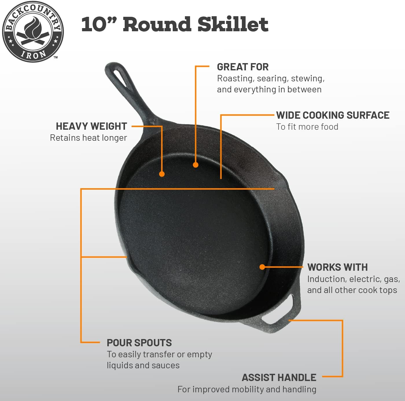 Backcountry Iron 12 Inch round Large Pre-Seasoned Cast Iron Skillet